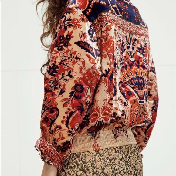 Free People Bailey Velvet Moto Jacket Moroccan Print Red Blue Orange Gold - Picture 2 of 6